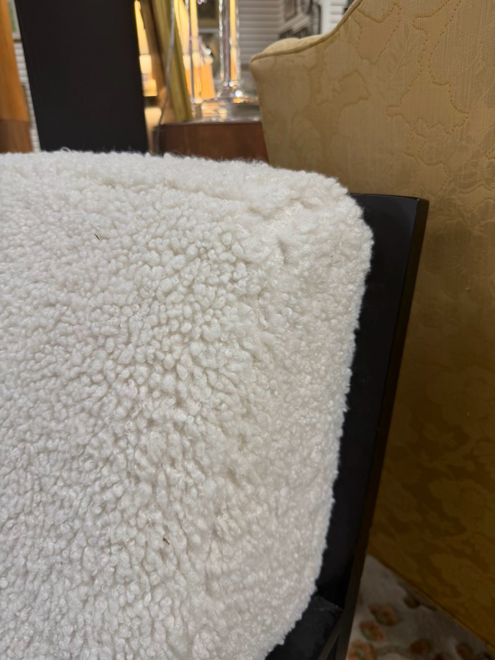 Ivory & Black Wood Faux Fur Chair