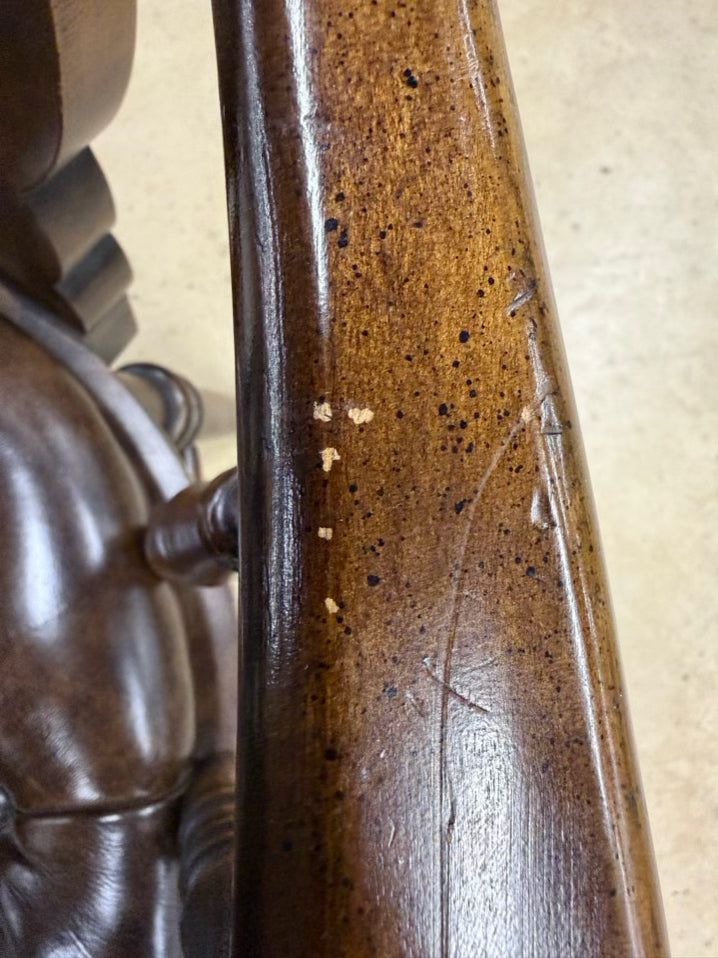CENTURY Wood Captain Cane Back Chair w/ Brown Leather Seat