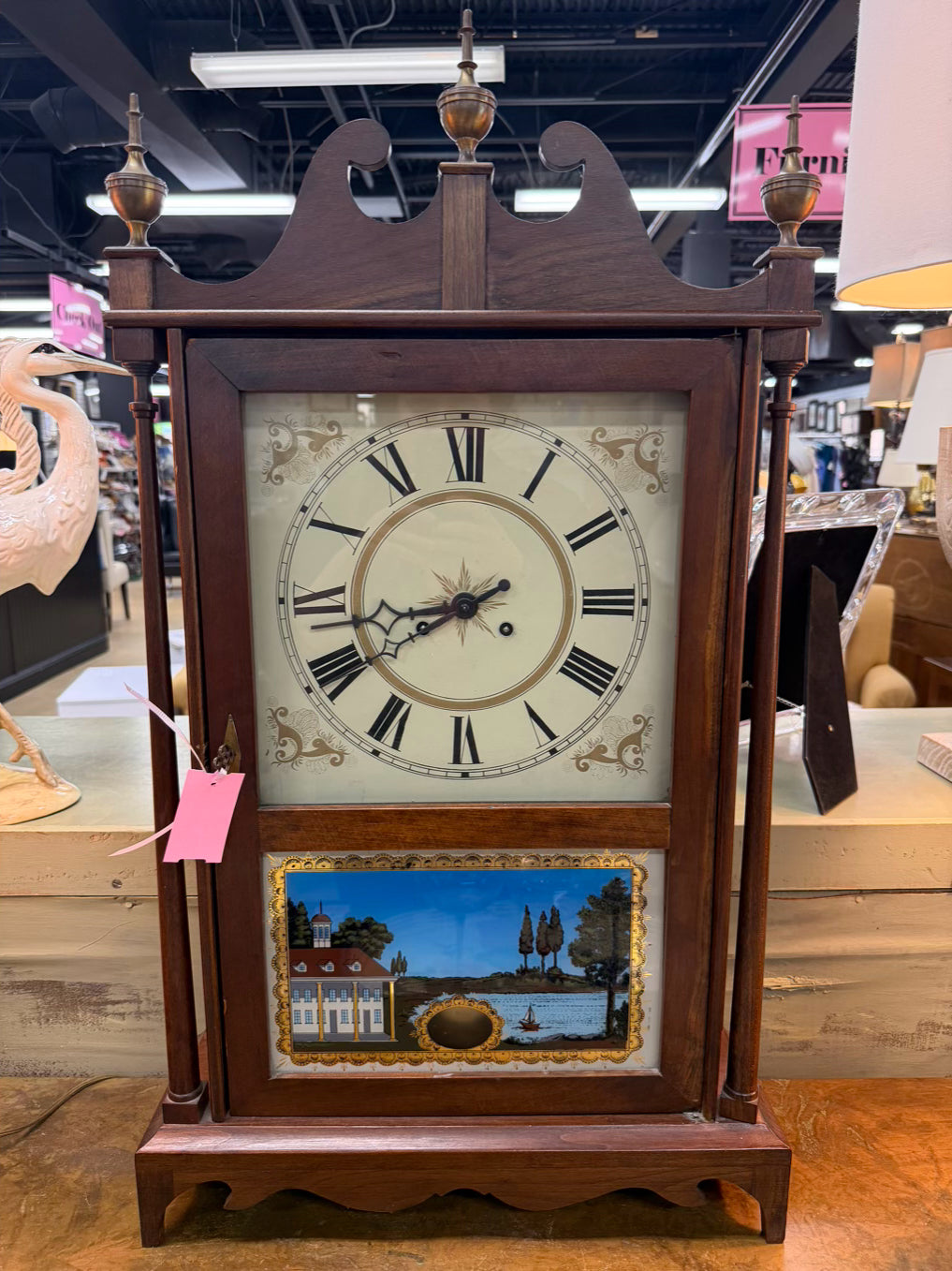 ELI TERRY REPRODUCTION Wood Pillar and Scroll Mantel Clock