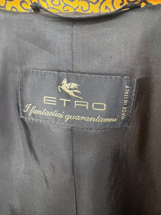 ETRO Size 44 Yellow Print Metallic Jacket w/ Belt