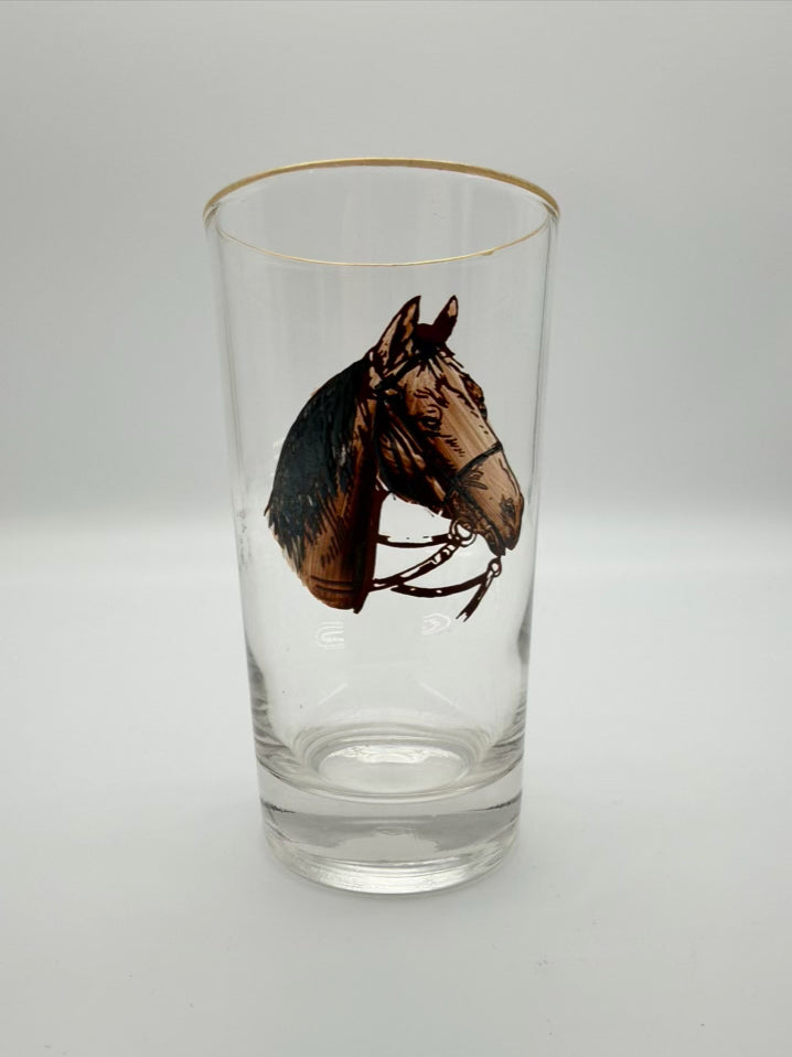Mid-Century Horse Head Clear Glass Set Of 6 Glasses