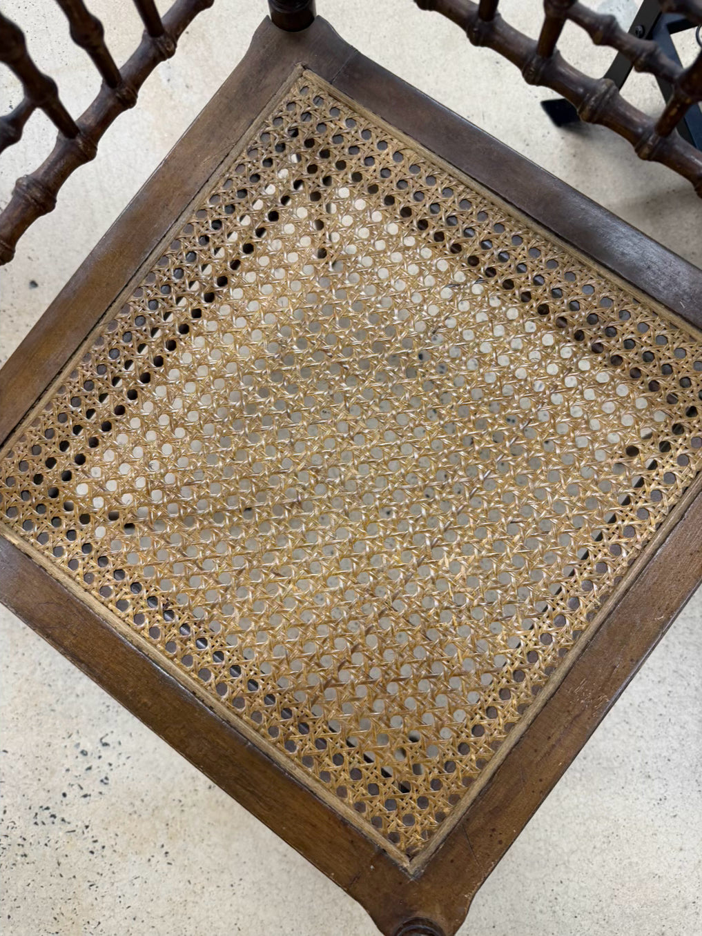 ANTIQUE  Wood Corner Spindle Chair w/ Cane Bottom