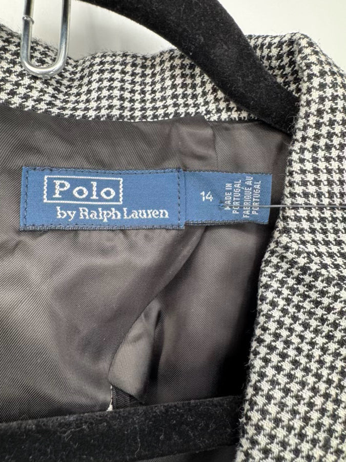 POLO RALPH LAUREN Size 14 Black Silk & Linen Blend Houndstooth Blazer NWT
