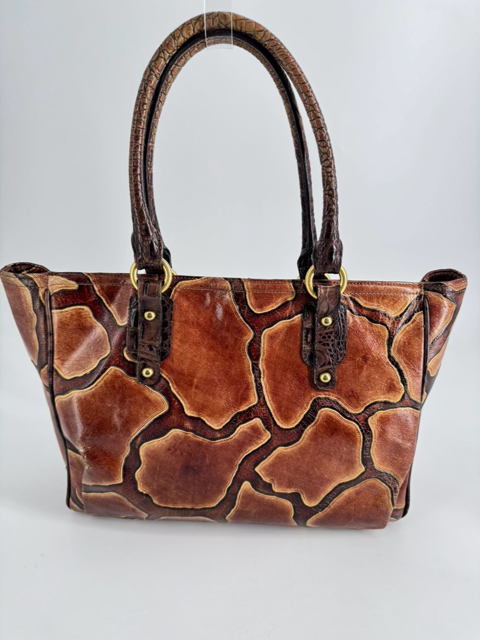 BRAHMIN Brown Leather Giraffe Print Purse