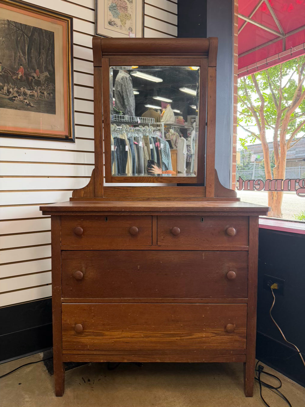VINTAGE Light Oak Dresser w/ Mirror