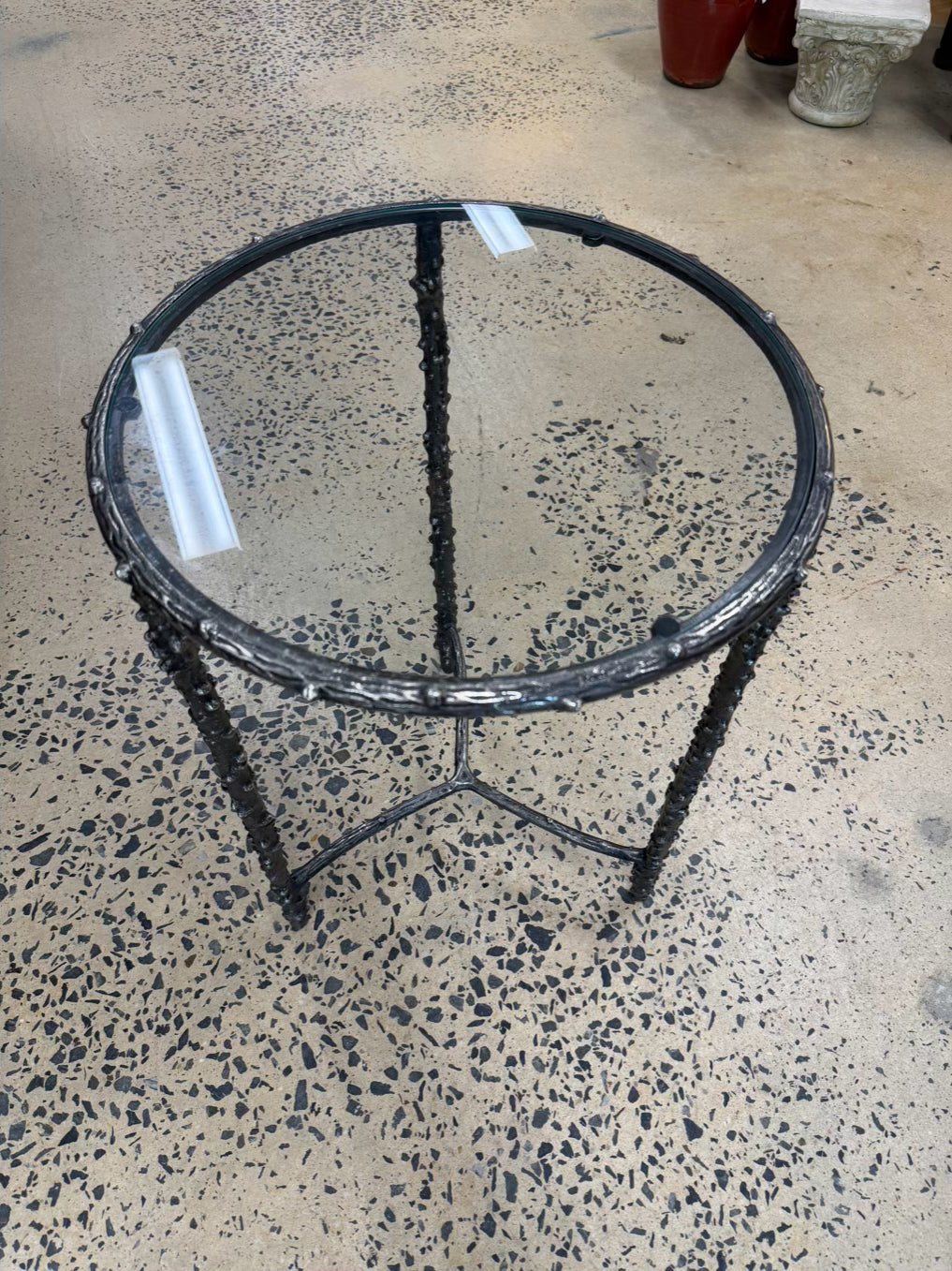 Silver Tone Metal Rustic Wood Look Side Table