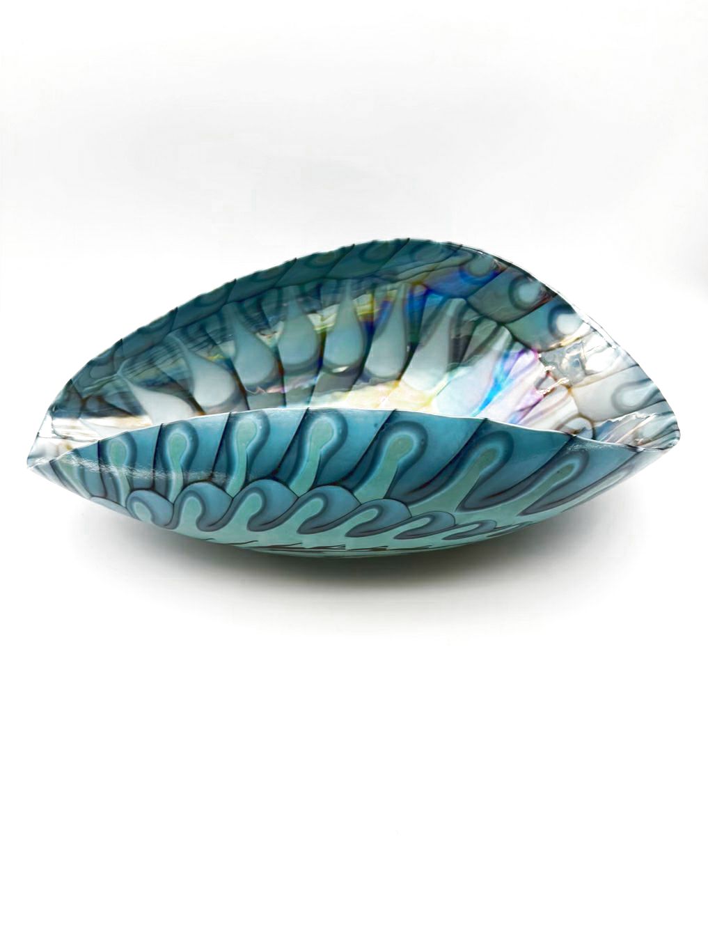 Blue & Aqua Glass Bowl w/ Rolled Sides
