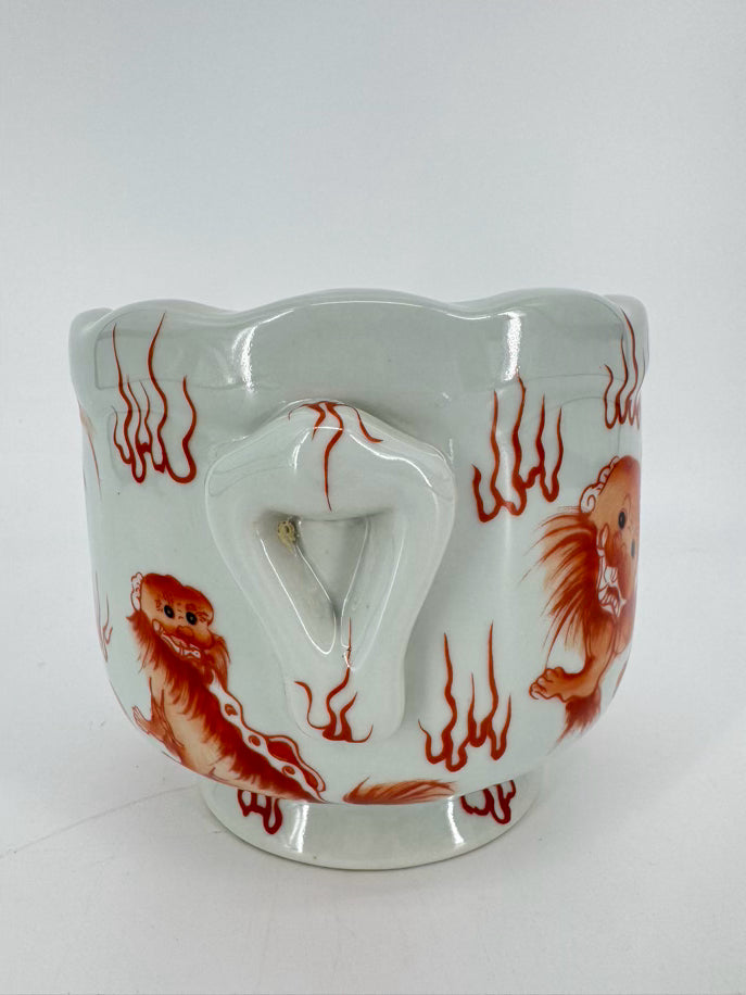 White & Rust Porcelain Foo Dogs Cachepot