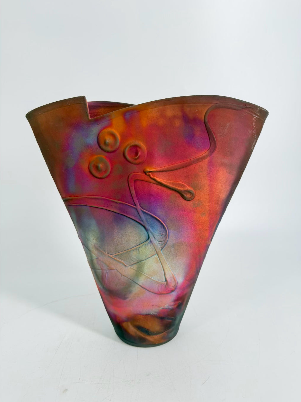 SIGNED RAKU Purple & Gold Pottery Vase