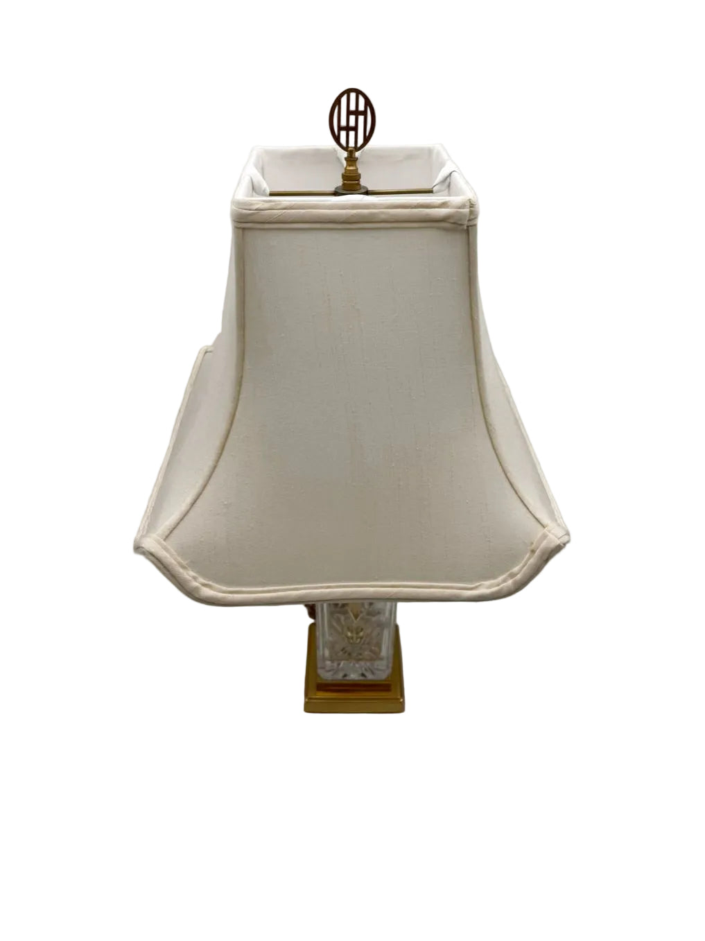 Square Clear Crystal & Brass Lamp w/ Ivory Silk Shade