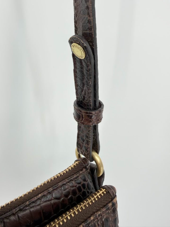 BRAHMIN Chocolate Leather Embossed Crossbody Bag