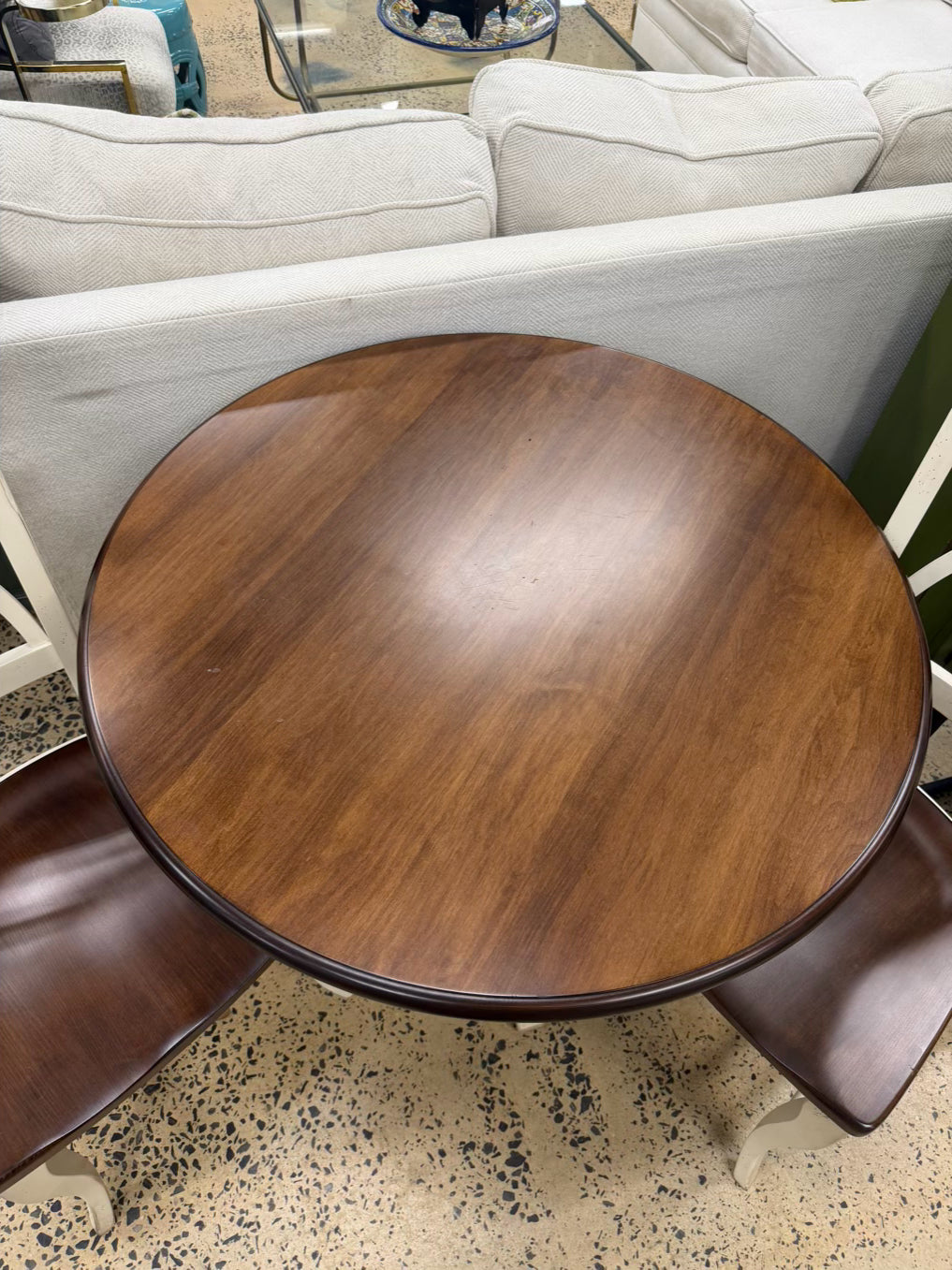 Brown & White Wood Round Table & 2 Chairs