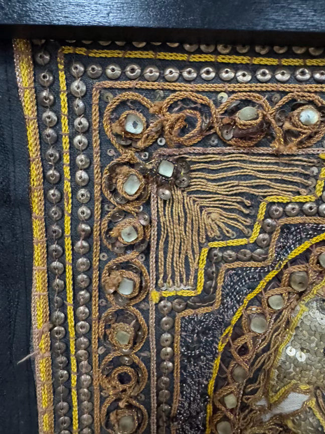 Gold & Black Embroidered Elephant Tapestry