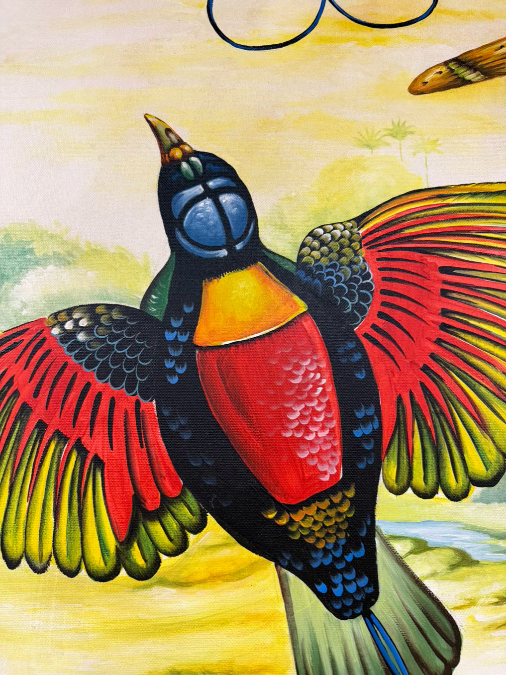 Large Tropical Birds Painting In Wood Frame