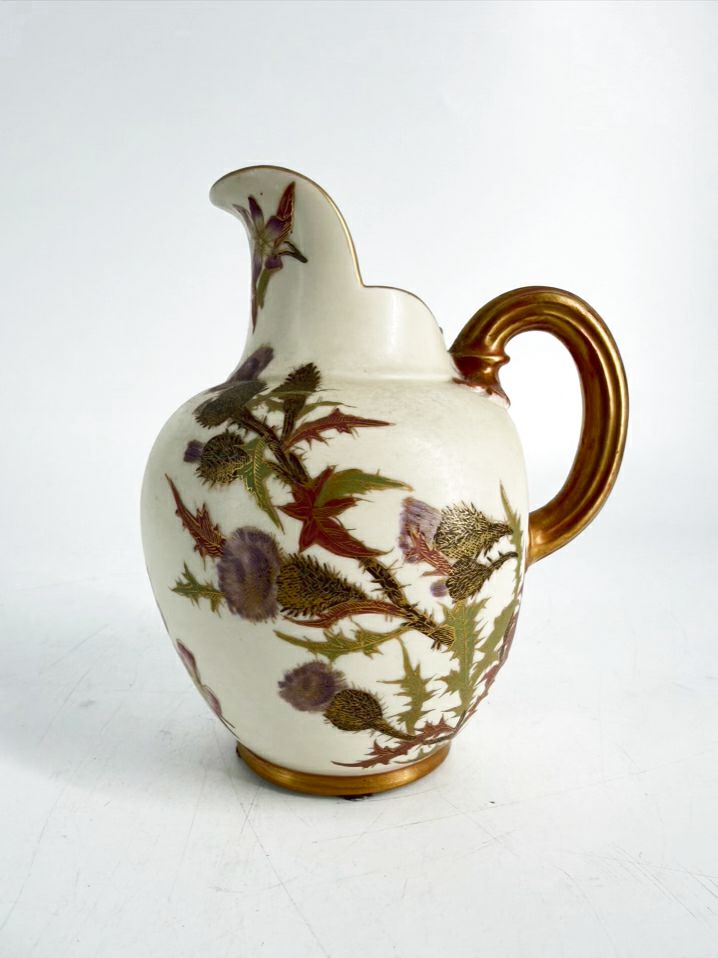 ROYAL WORCESTER Cream, Pink & Green Flatback Pitcher