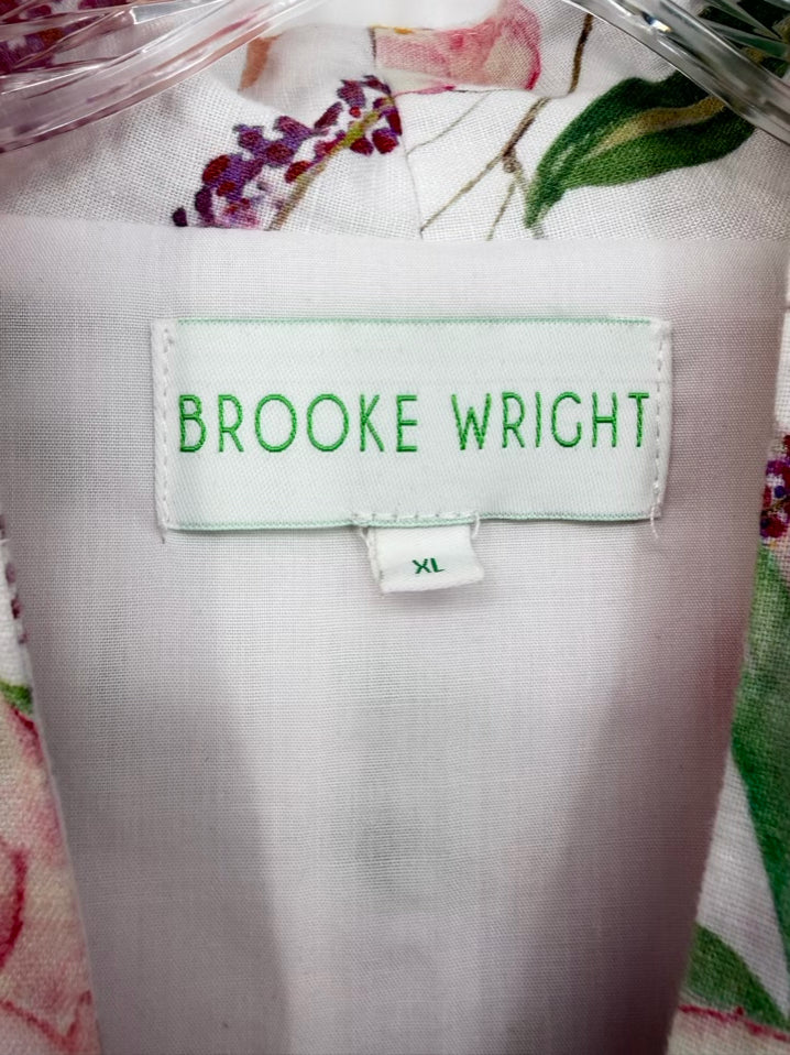 BROOKE WRIGHT Size XL Cream Linen Blend Floral Dress