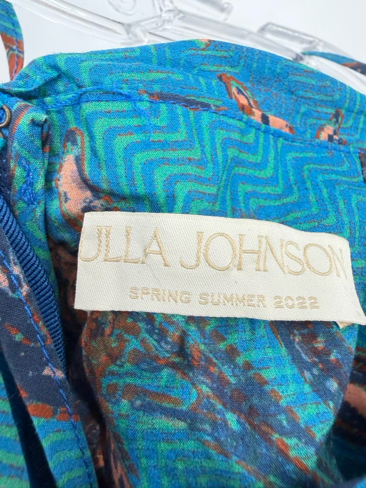 ULLA JOHNSON Size Wmn's 6 Teal Floral Halter Midi-Dress