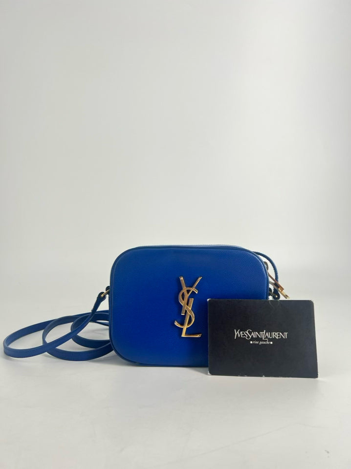 SAINT LAURENT Cobalt Leather Grain De Poudre Classic Monogram Crossbody Bag