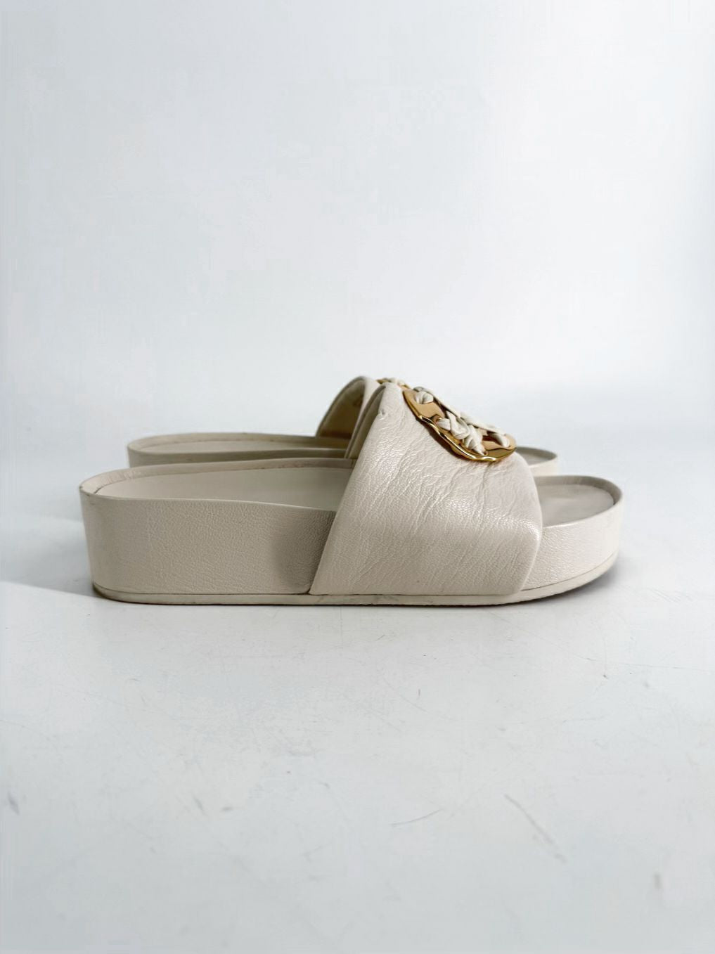 TORY BURCH Size 9.5 Cream & Gold Leather Platforms