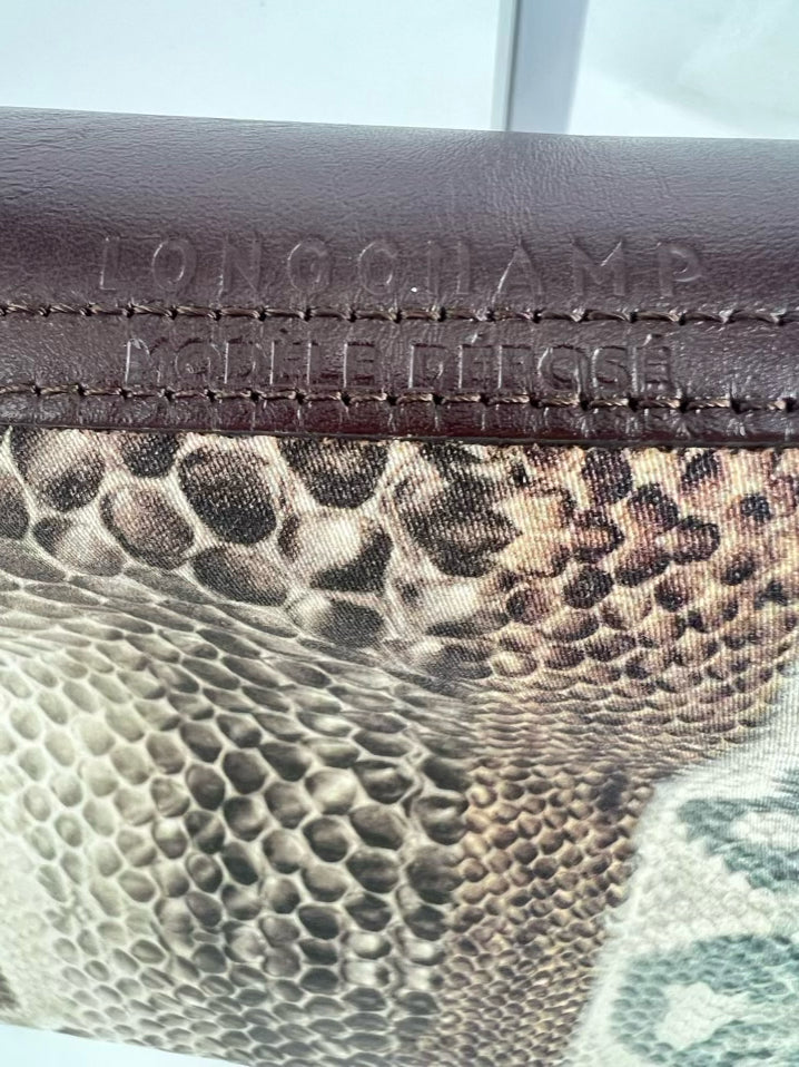 LONGCHAMP Brown & Gray Nylon Animal Print Tote Bag