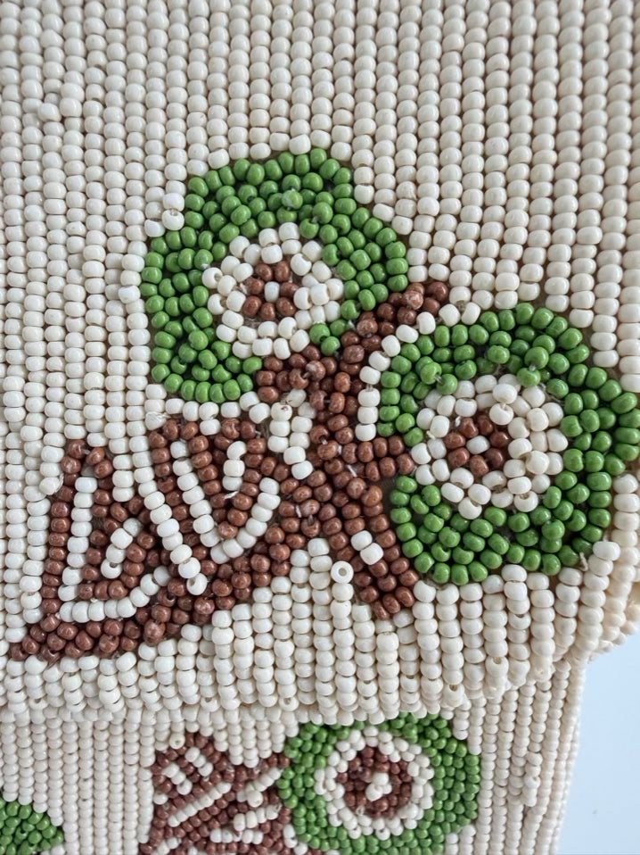 J MCLAUGHLIN White & Green Beaded Tropical Purse