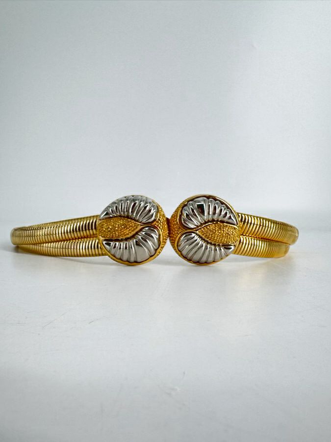 JUDITH LEIBER Metal Gold Tone Stretch Double Belt