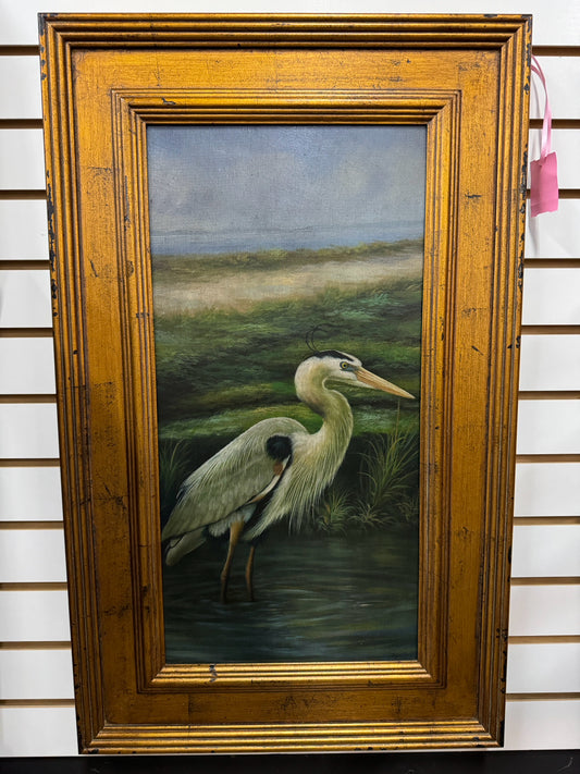 Bird in Water Painting in Gold Frame