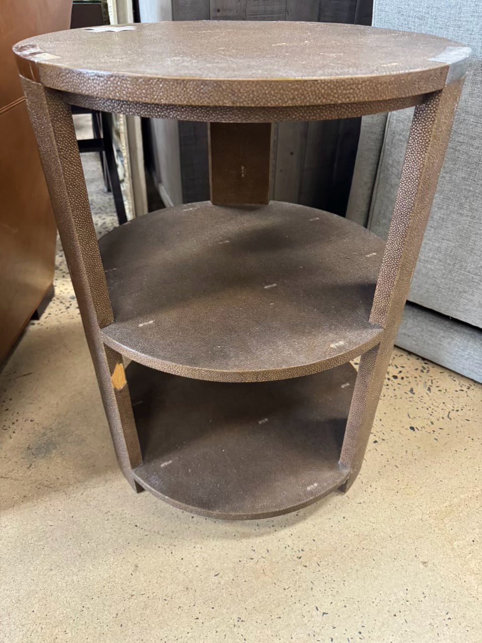 JULIAN CHICHESTER Brown & Silver Faux Shagreen 3-Tier Round Side Table