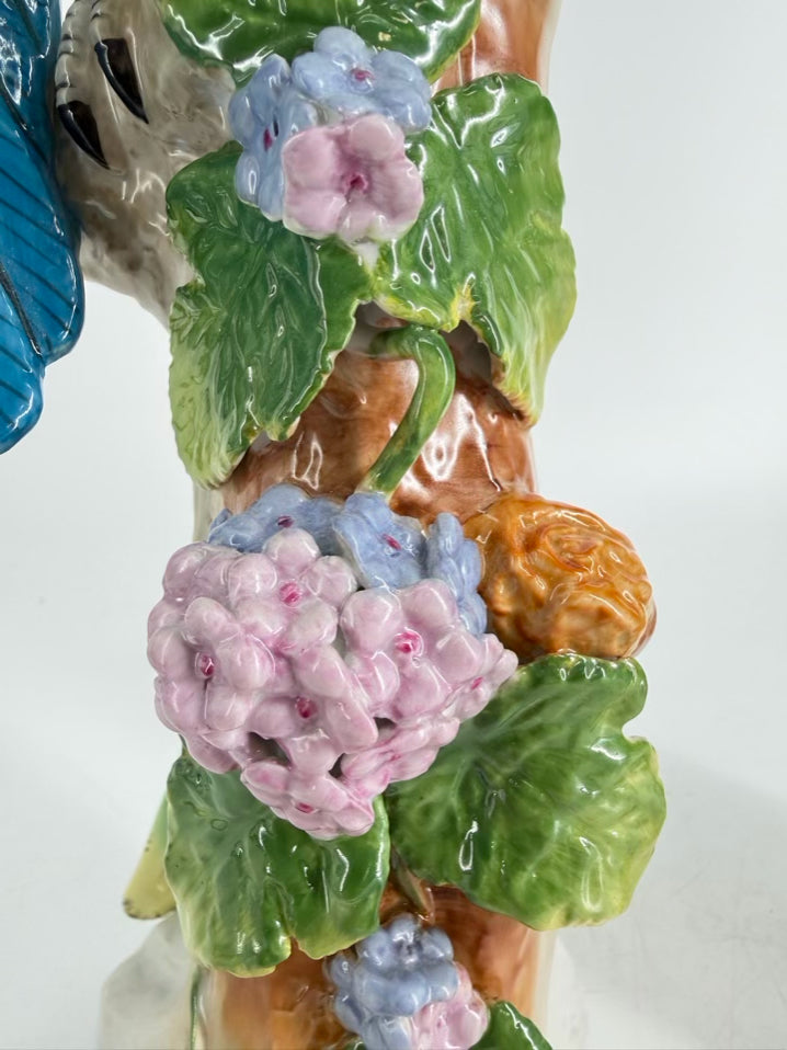 JEANNE REED Green , Pink & Blue Porcelain Pair Of Parrot Figurines