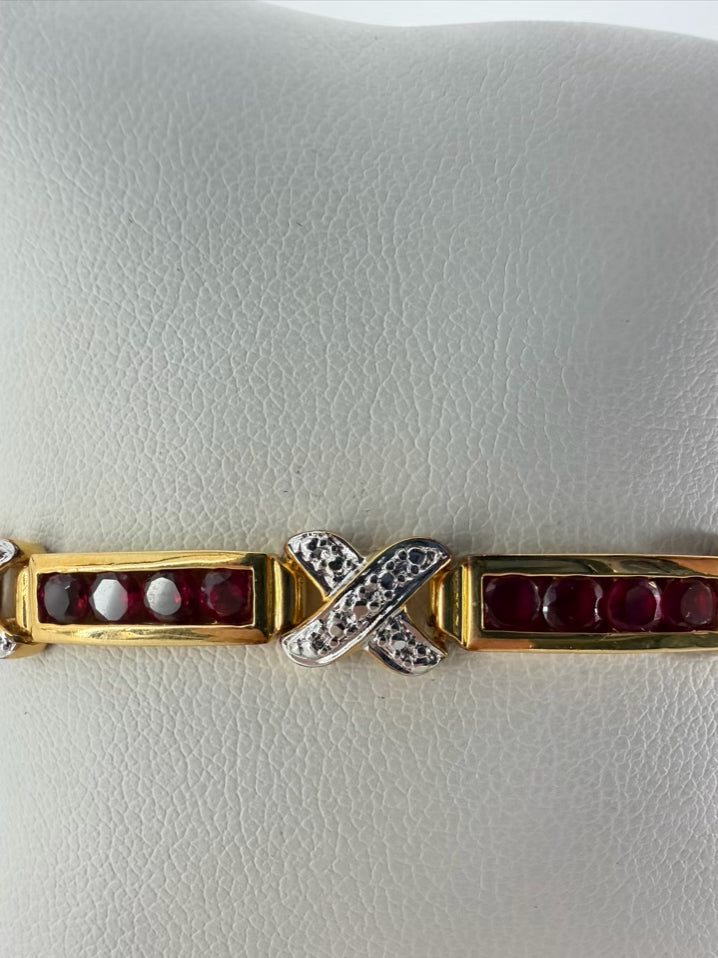 Gold Plated & STERLING SILVER Garnet Clasp Bracelet