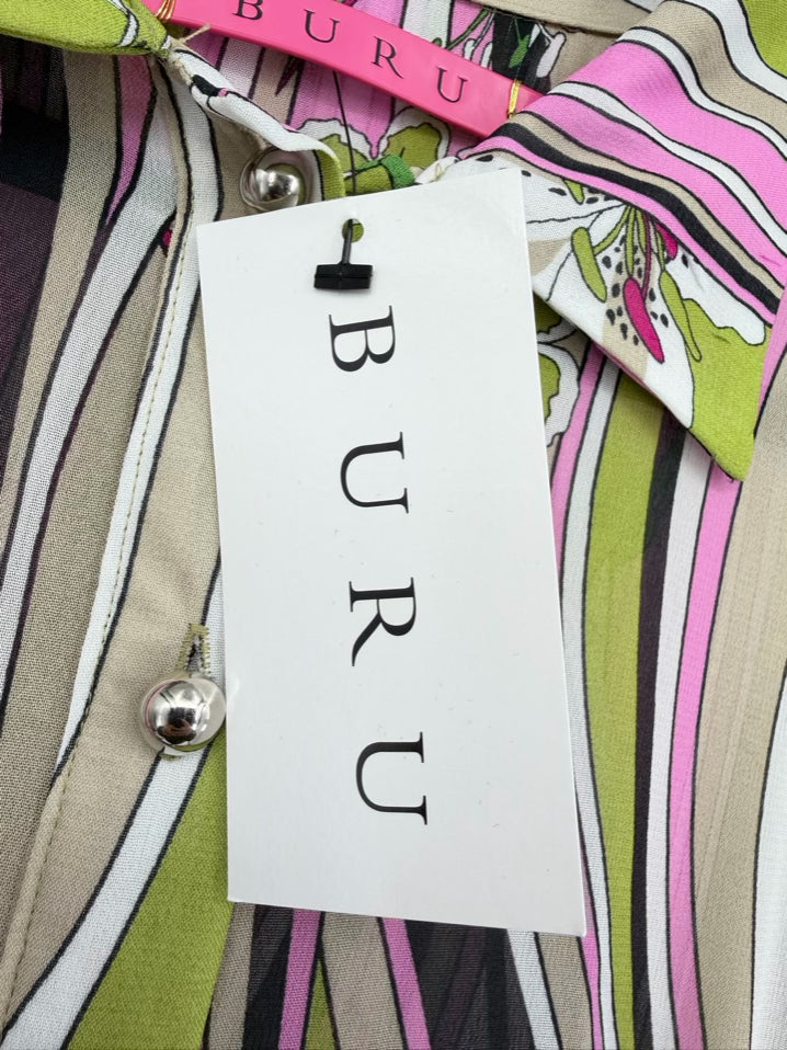 BURU Size XL Green & Pink Floral Maxi-Dress NWT