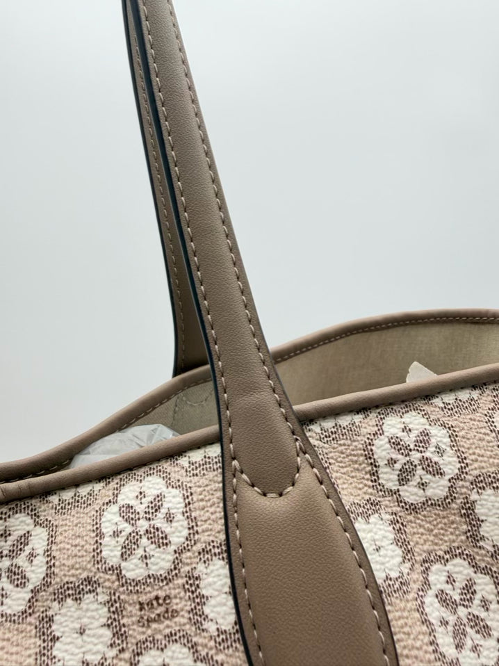 KATE SPADE Beige & White Coated Canvas Flower Monogram Tote Bag