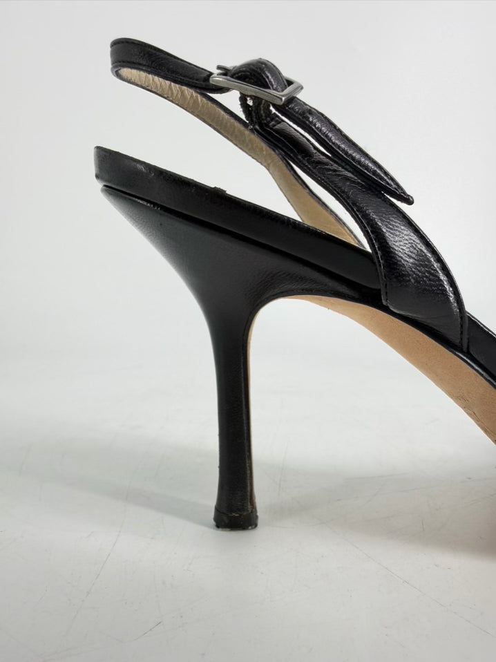 JIMMY CHOO Size 39 Black Leather Heels