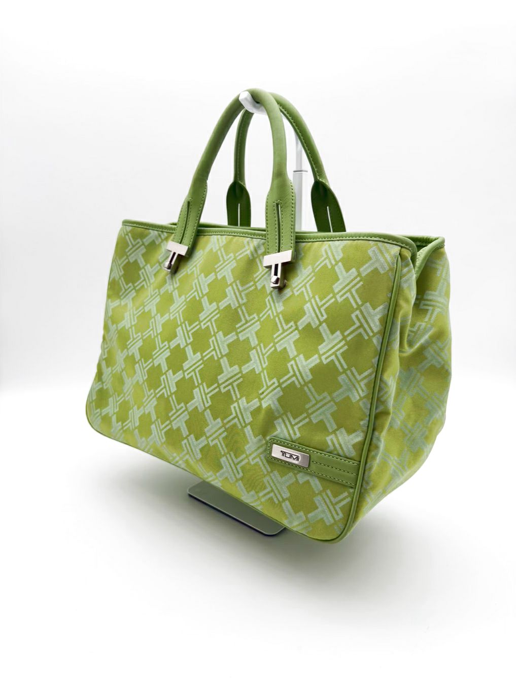 TUMI Green Nylon Monogram Tote Bag