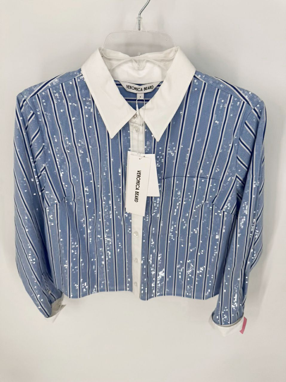VERONICA BEARD Size 4 Blue & White Sequin Maia Top NWT