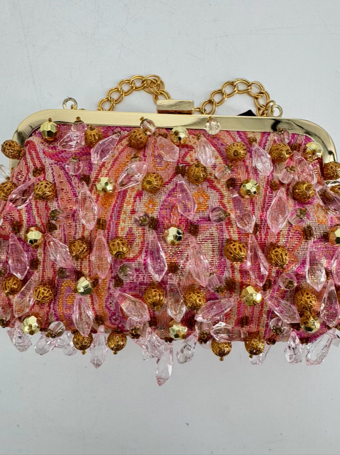 RAFE Pink & Gold Beaded Evening Bag