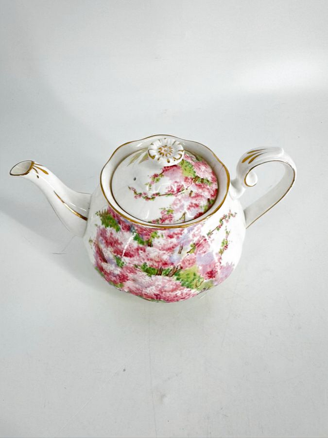 ROYAL ALBERT Pink & Green Bone China Blossom Time Tea Pot