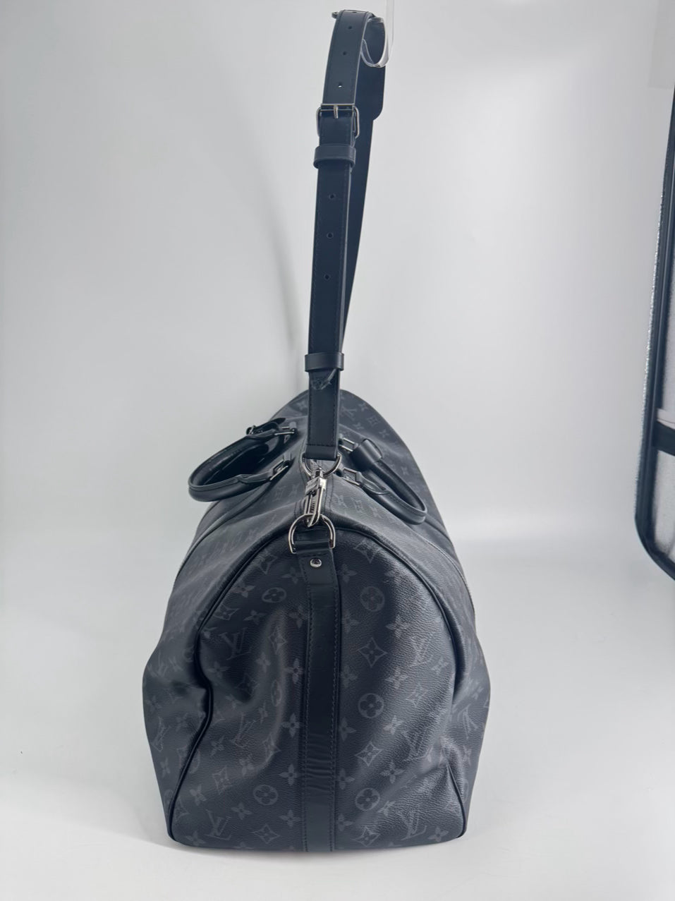 LOUIS VUITTON Black & Gray Monogram Keepall Bandouliere 55 Duffle Bag