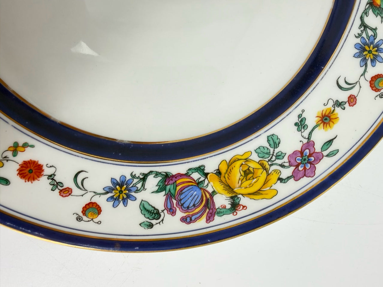 G.AHRENFELDT White, Navy, Rust & Gold China Set of 12 Dinner Plates