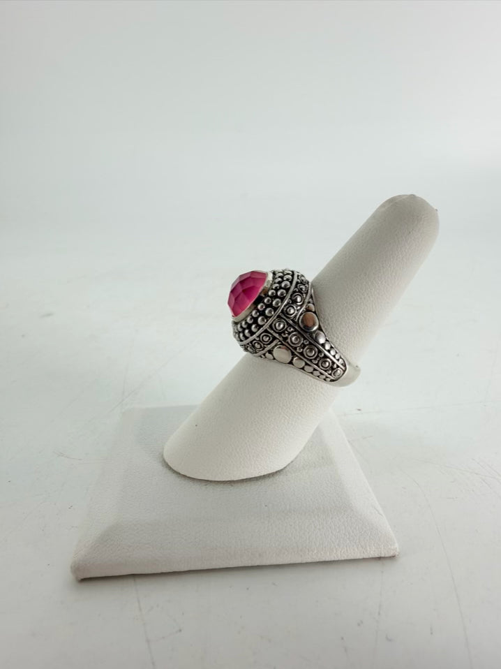 ROBERT MANSE STERLING SILVER Pink Stone Look Round Ring