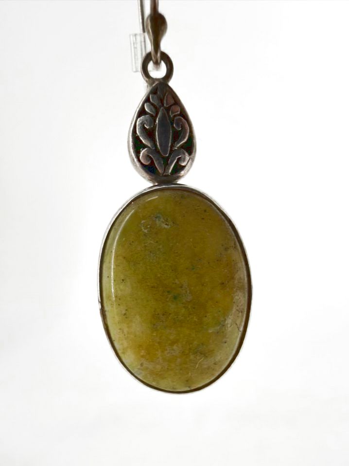 STERLING SILVER Green Apple Turquoise Oval Dangle Earrings