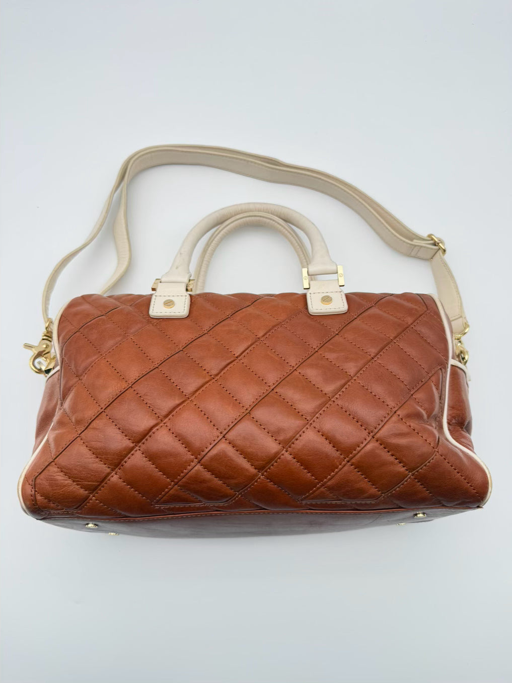 TORY BURCH Cognac Leather Quilted Purse
