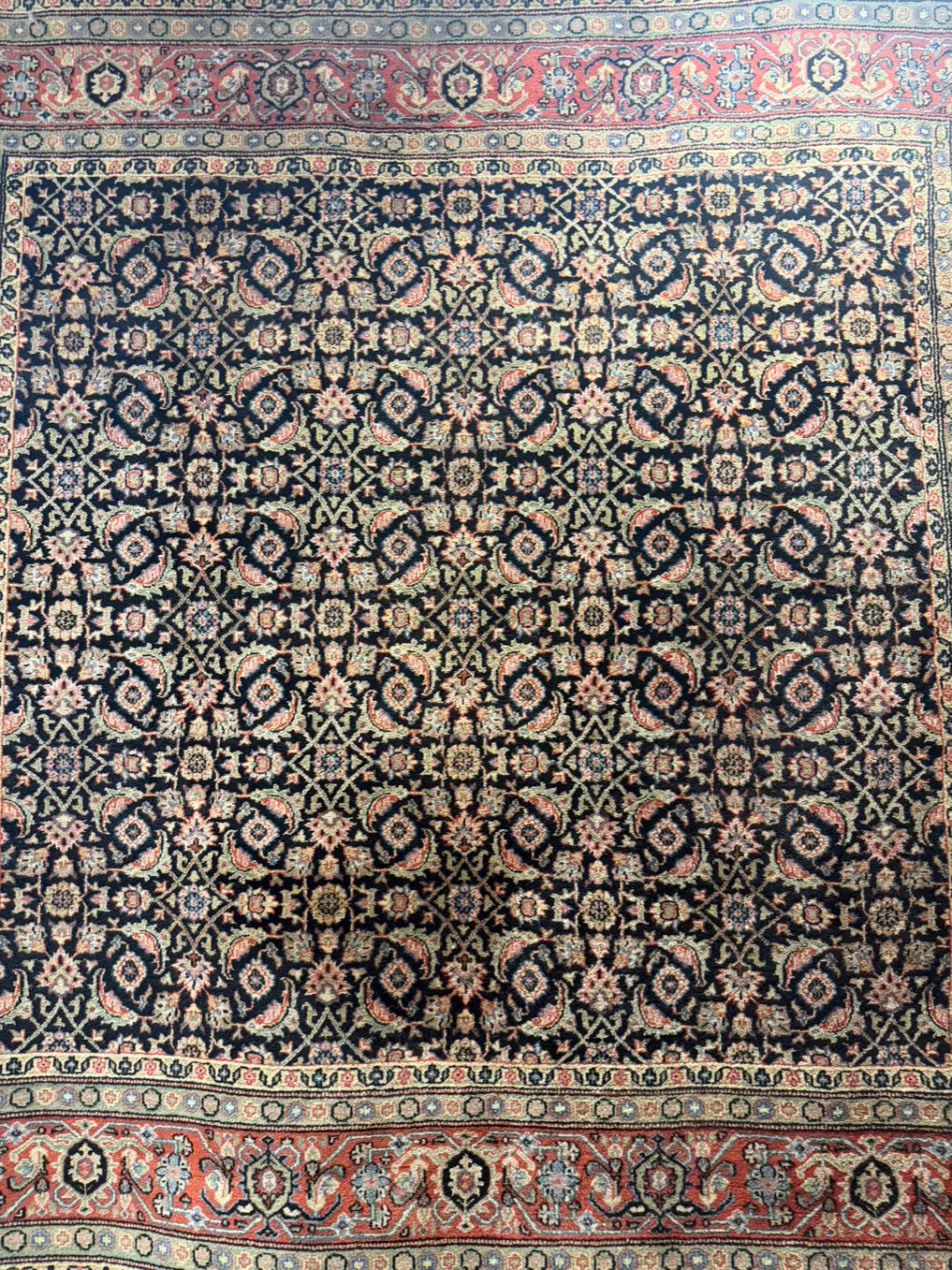 Oriental Black, Green, Rust & Navy Wool Area Rug