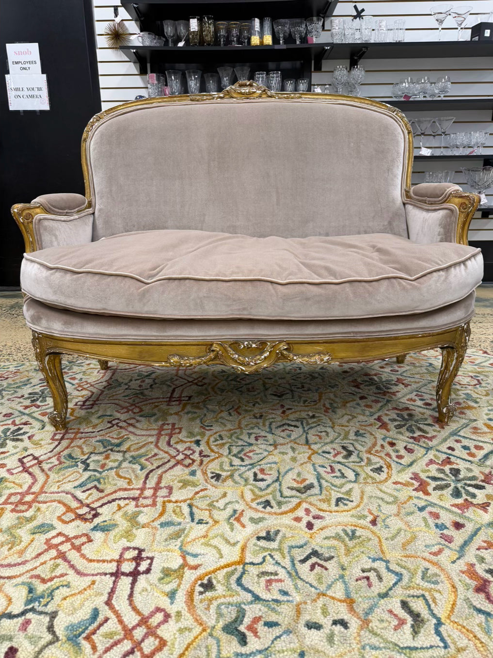 Gold French Louis XV Wood Carved Sofa