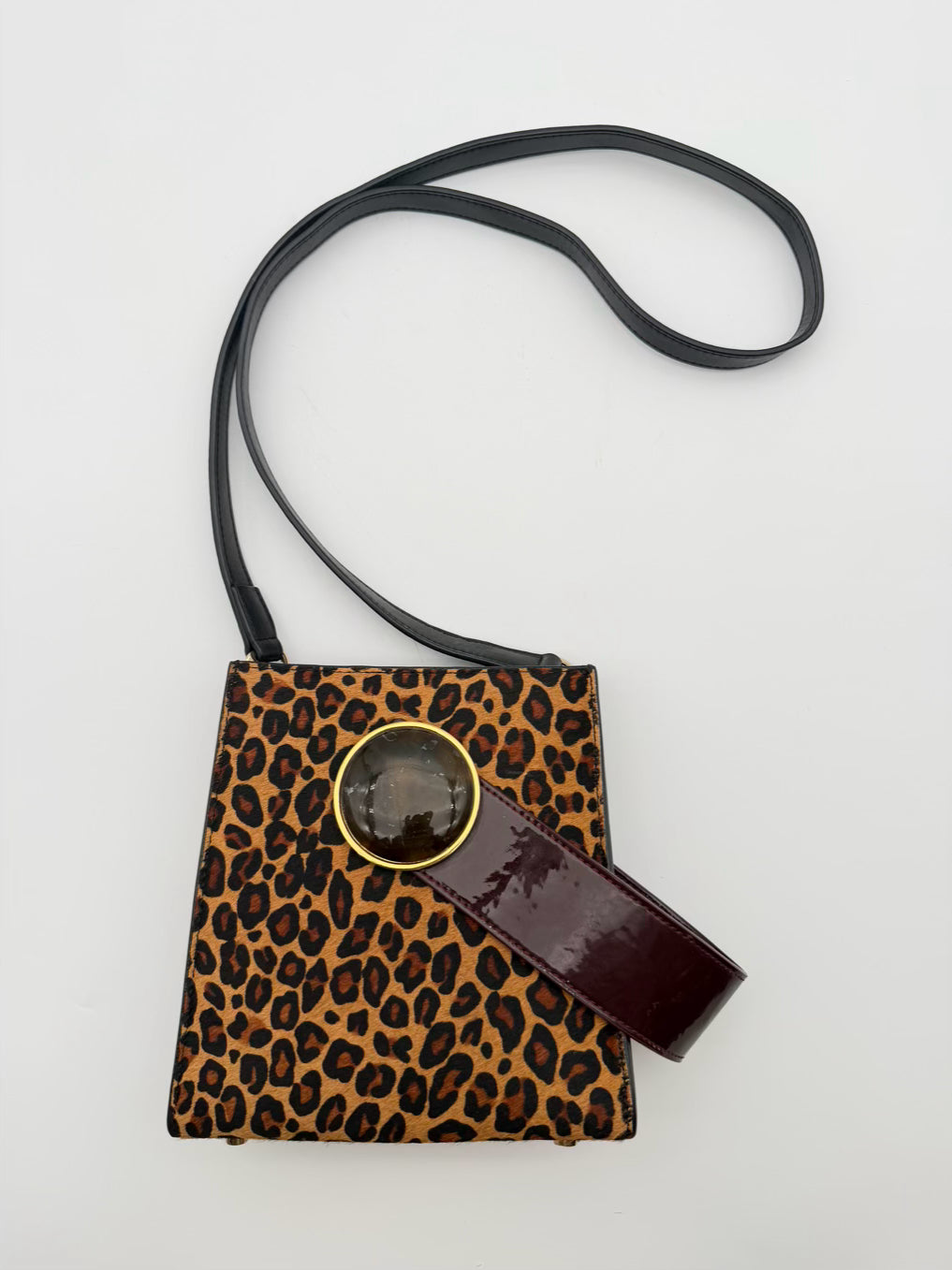 LIZZIE FORTUNADO Brown & Red Calf Leather Animal Print Purse