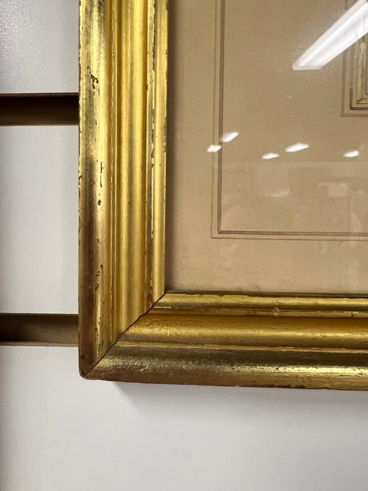 MINTERN BROS. Hummingbirds Lithograph In gold Frame