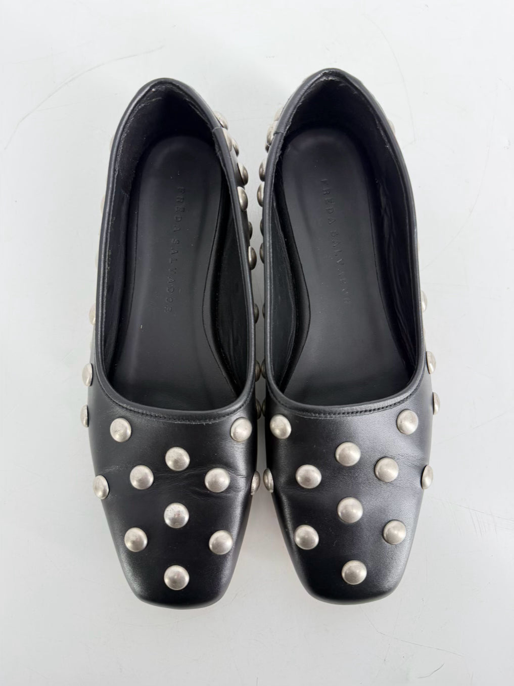 FREDA SALVADOR Jessie Size Wmns 7.5 Black Leather Studded Flats