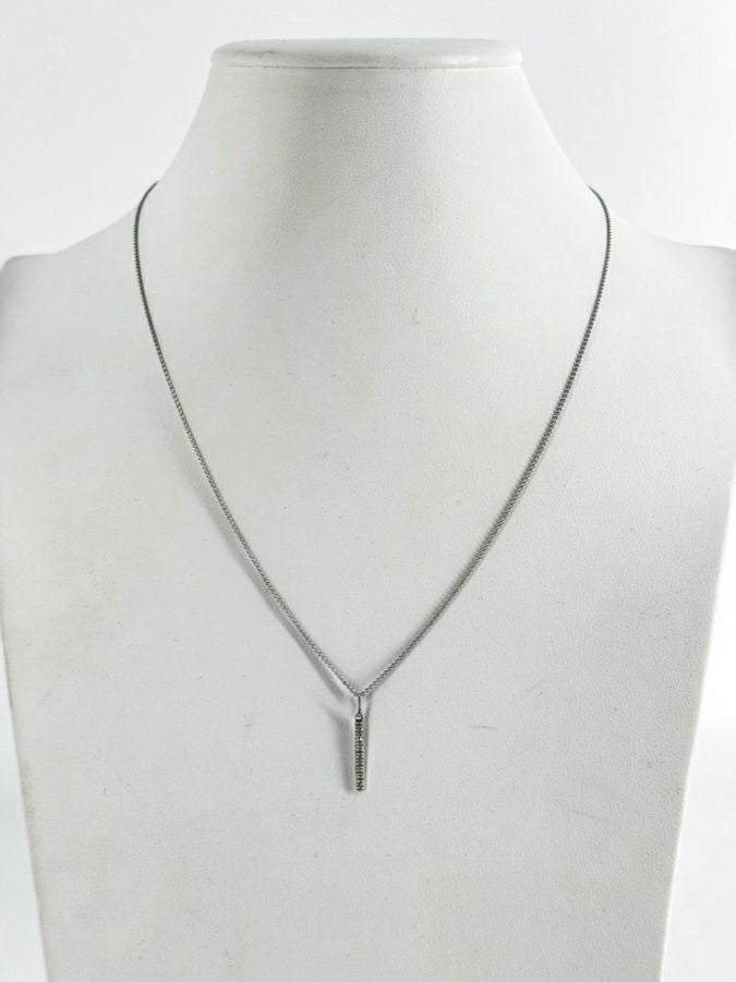 14K WHITE GOLD Bar Pendant Necklace