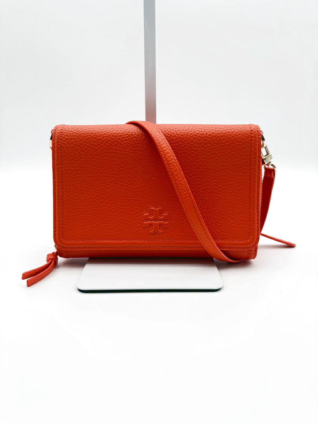 TORY BURCH Thea Flat Wallet Orange Leather Crossbody Bag