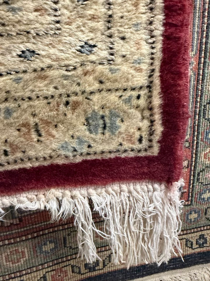 TURKISH Burgundy & Cream Wool Jaldar Fringe Area Rug